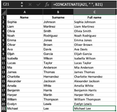 Combining two columns in Excel with space